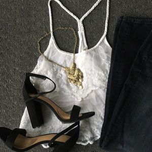 White lace tank top with braided straps